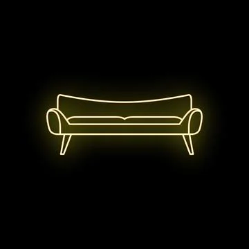 Yellow glowing neon sofa icon line art Stock Illustration
