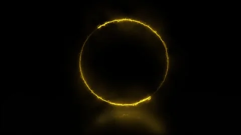 Yellow glowing plasma energy circle border animation loop over dark floor, 4k Видео 337323754
