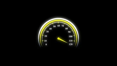 Yellow glowing speedometer displaying high velocity on dark backdrop for au.. 스톡 일러스트
