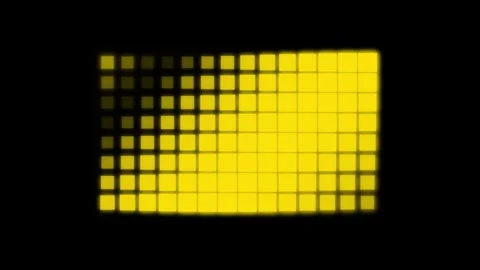 Yellow glowing square grid pattern moving in rhythm with abstract pulsing d.. Stock Footage 342549184