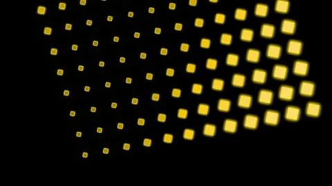 Yellow glowing square pattern floating in dark digital space dynamic motion.. Video stock 342784452