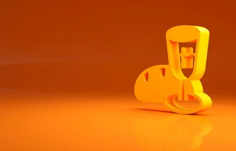 Yellow Goblet and bread icon isolated on orange background. Bread and wine cup Stock Illustration