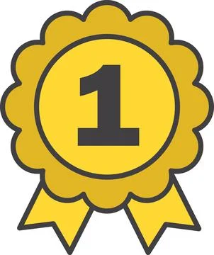 Yellow gold circular rosette ribbon badge number one award icon with dark ou Stock Illustration