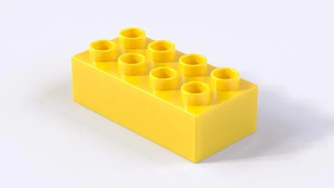 Yellow Gold Plastic Building Brick Isolated on White Background Stock Illustration