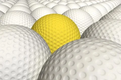 A yellow golf ball standing out from the crowd Stock Illustration