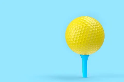 Yellow golf ball on tee isolated on blue background Stock Illustration