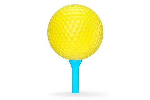 Yellow golf ball on tee isolated on white background Stock Illustration