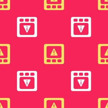 Yellow Gps device error icon isolated seamless pattern on red background. Vector Stock Illustration