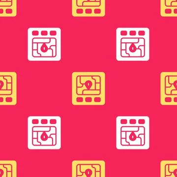 Yellow Gps device with map icon isolated seamless pattern on red background Stock Illustration