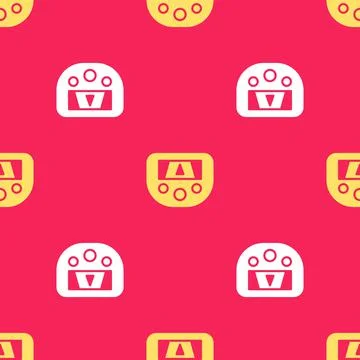 Yellow Gps device with map icon isolated seamless pattern on red background Illustrazione stock