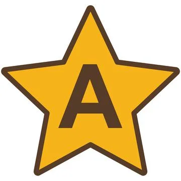Yellow grade A star rating flat icon with thick outline. Stock Illustration