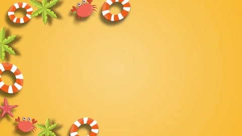 Yellow gradient background with summer beach objects border Stock Footage 323447068