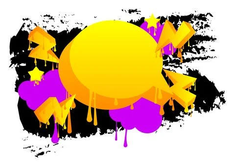 Yellow graffiti speech bubble with purple and black elements. Abstract mode.. 库存插图