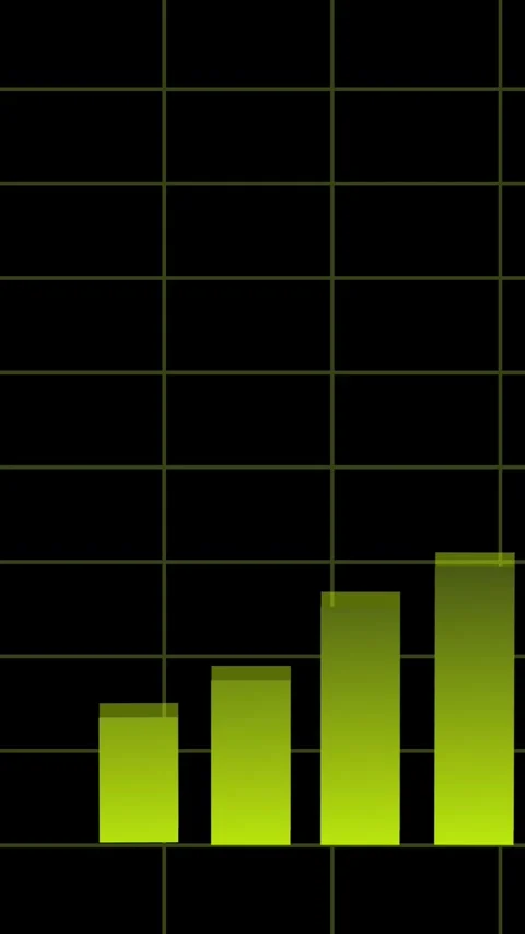 Yellow- Green Bar Chart with Upward Trend on Black Grid Background graph data Stock Footage 337460299