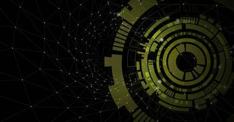 Yellow-green circular interface occupying right side of data tunnel, with white Stock Illustration