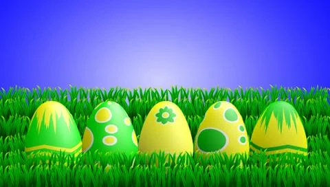 Yellow green easter eggs in grass Stock Illustration