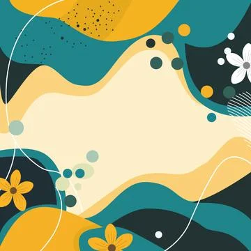 Yellow Green Fluid Frame Background with Flower Plant Decoration and Copy Spa 스톡 일러스트