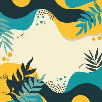 Yellow Green Fluid Frame Background with Leaves Plant Decoration and Copy Spa Stock Illustration