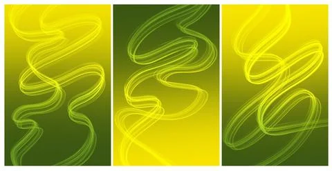 Yellow Green Glowing Scribble Panel Triptych Background Stock Illustration
