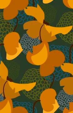 Yellow green seamless pattern vector floral design primitive scandinavian Illustrazione stock