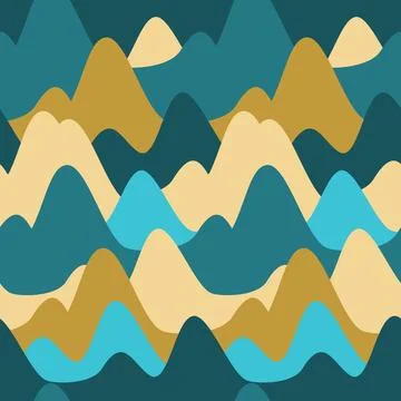 Yellow green turquoise seamless pattern mountain peak background for textile  Stock Illustration