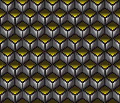 Yellow &amp; grey 3d cubes contour abstract geometrical seamless pattern background Stock Illustration