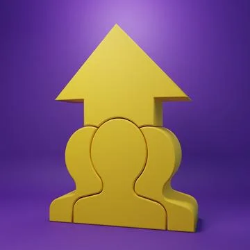 Yellow Growth chart and progress in people crowd icon isolated on purple ba.. Stock Photos