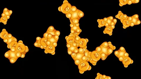Yellow Gummy Bear Candy Falling and Bouncing on Black Background Stock Footage 346113561