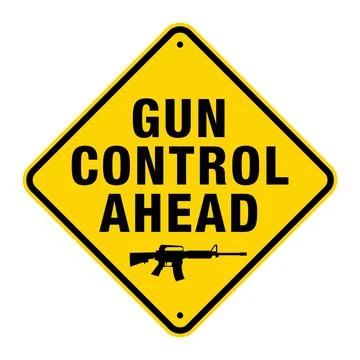Yellow Gun Control Ahead with Assault Rifle Sign Illustration Stock Illustration