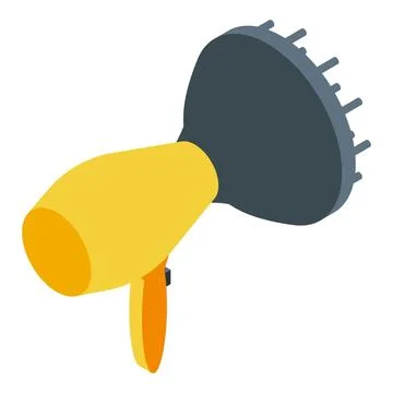 Yellow hair dryer with diffuser blowing hot air for styling Stock Illustration