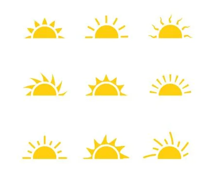 Yellow half sun vector icon logo. Silhouette circle sun summer sunshine 스톡 일러스트