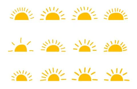 Yellow half sun vector icon logo. Silhouette circle sun summer sunshine Stock Illustration
