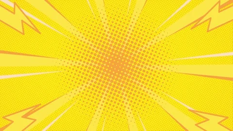 Yellow halftone comic background animation with fast lines around and light Видео 335215420