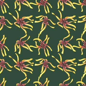 Yellow hamamelis flowers seamless pattern. Witch hazel textile, cosmetics Stock Illustration