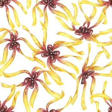 Yellow hamamelis flowers seamless pattern. Witch hazel textile, cosmetics Stock Illustration