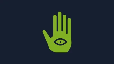 Yellow Hamsa hand icon isolated on blue background. Hand of Fatima - amulet Stock Footage 232242893