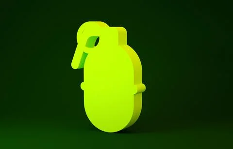 Yellow Hand grenade icon isolated on green background. Bomb explosion. Minima Stock Illustration