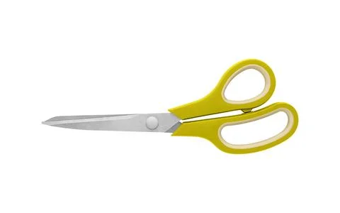 Yellow Handled Scissors Closed on White Background Stock Photos