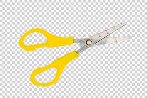 Yellow Handled Scissors with Ruler Blade, Isolated on Transparent PNG Stock Photos