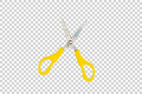 Yellow Handled Scissors with Ruler Blade, Isolated on Transparent PNG Stock Photos