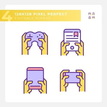 Yellow hands with amusing gadgets RGB color icons set Stock Illustration