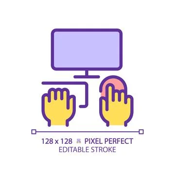 Yellow hands with computer RGB color icon Illustrazione stock