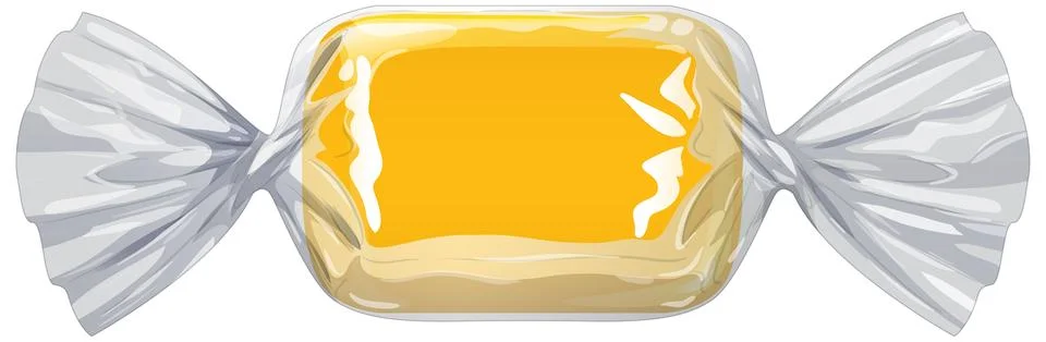Yellow Hard Candy Wrapped in Transparent Cellophane Vector Illustration Illustrazione stock