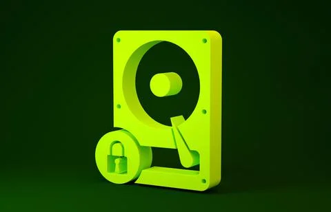 Yellow Hard disk drive and lock icon isolated on green background. HHD and pa Stock Illustration