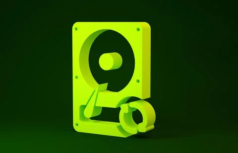 Yellow Hard disk drive HDD sync refresh icon isolated on green background. Mi Illustrazione stock