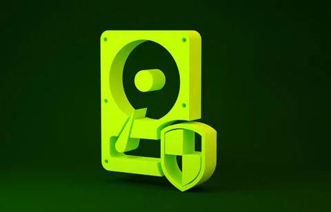 Yellow Hard disk drive HDD protection icon isolated on green background. Mini Stock Illustration