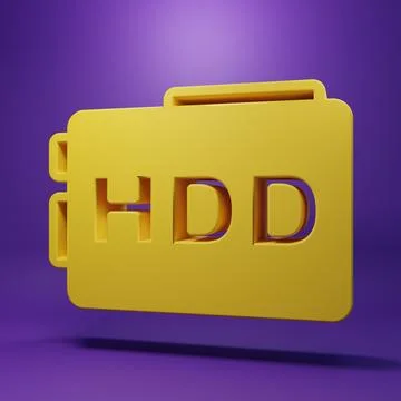 Yellow Hard disk drive HDD icon isolated on purple background. Minimalism c.. 스톡 일러스트