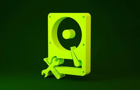 Yellow Hard disk drive with screwdriver and wrench icon isolated on green bac Stock Illustration