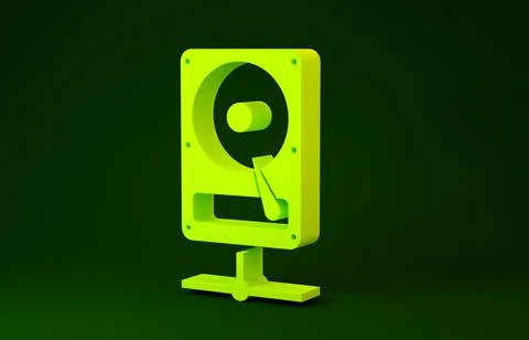 Yellow Hard disk drive on sharing network icon isolated on green background.  Stock Illustration