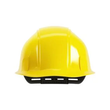 Yellow hard hat from back view isolated on white background, 3d render. Yellow Stock Illustration